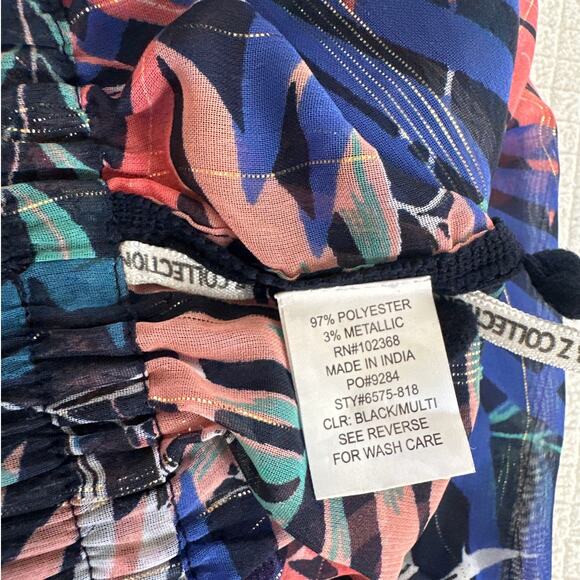 Tropical Leaf Print Boho Beach Lightweight Flowy Pants with Pom-Pom Trim Size S - Picture 11 of 11